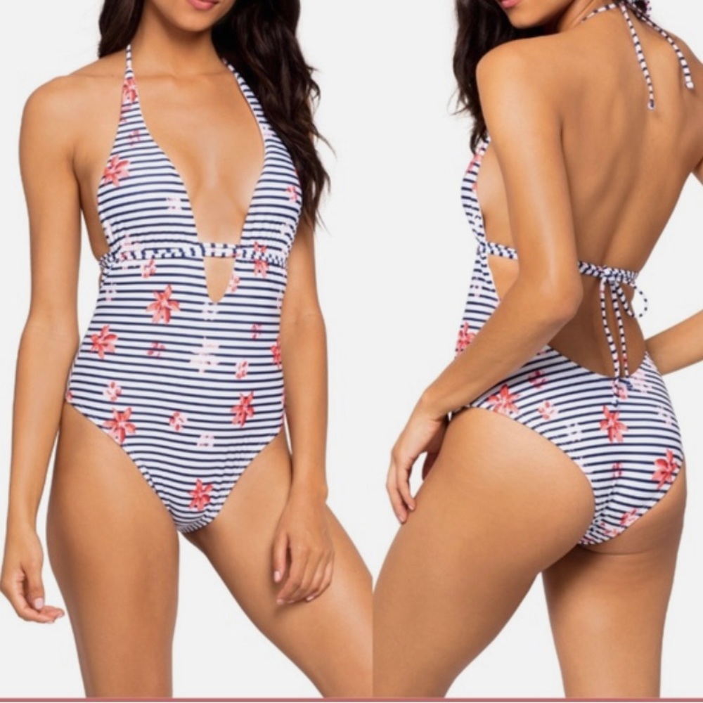 NWT L*space Pamela striped halter style one piece